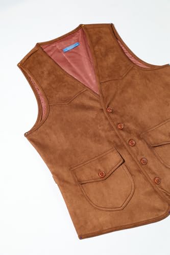 SevenBoy Men's Suede Leather Suit Vest Vintage Western Cowboy Waistcoat Regular Fit4