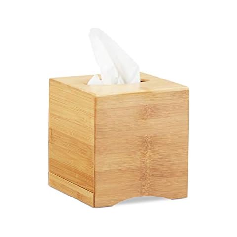 Relaxdays Kosmetiktücherbox quadratisch, Taschentuchbox Holz Cover