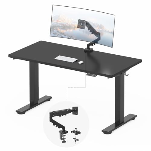 Image of FLEXISPOT EN2 55''x28'' Standing Desk with Monitor Mount Bundle, 1 inch Thick One-Piece Desktop, Fully Adjustable Single Monitor Arm with Cable Management, Bundle for Home Office, Gaming & Study, Black