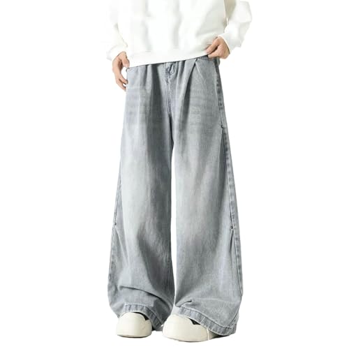 Men's Vintage Baggy High Waist Jeans Motion Relaxed Straight Jean with Pockets