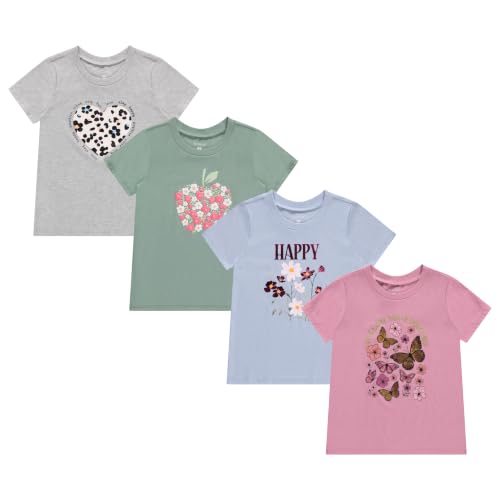 Image of BTween Girls 4 Piece Tops Fashionable Short Sleeve T-Shirt Casual Daily Shirt for Kids Assorted Colors