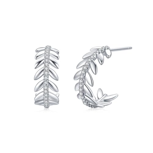 Créoles Feuille Argent Massif et Zirconium Scintillants Bijoux Fantaisie Chic