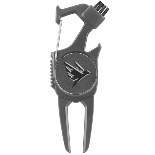 SWIFTEE Golf Divot Pitch Mark Repair Tool 7-in-1 - Club Holder, Brush, Clip Buckle, Groove Cleaner, Bottle Opener, Ball Marker, Divot Tool - Gift Box Included