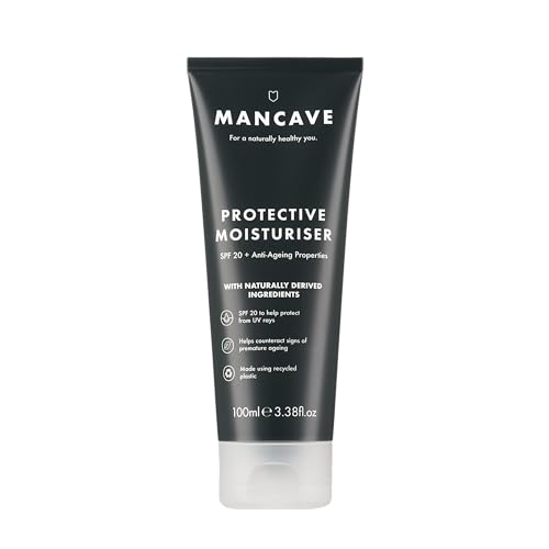ManCave Crema Hidratante Facial Antiedad con FPS 20, 100 ml – Crema Facial de Hombre con Rosa Mosqueta y Vitamina E – Crema de Cara Hombre Previene el Envejecimiento – Formulación Natural, Vegana