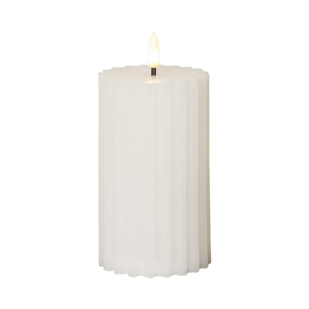 Wax LED Block Candle Flame Strip, White, 7.5 cm (W) x 7.5 cm (D) x 15 cm (H)