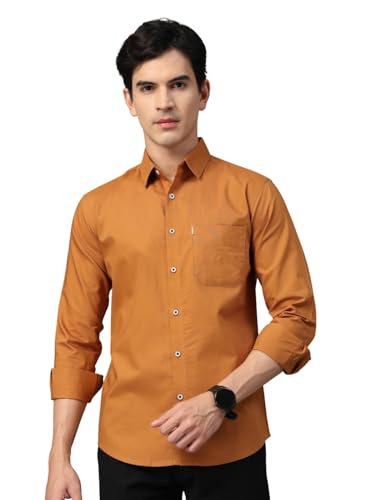 Image of Majestic Man Solid Cotton Casual Shirt - Slim Fit, Full Sleeves, Premium Button Closure