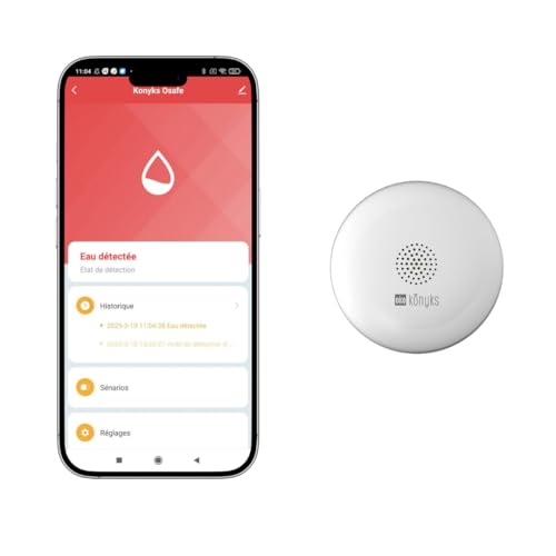 Konyks Osafe - Détecteur de Fuite d'eau et d'Inondation Connecté WiFi 2.4 GHz, Bluetooth, Compatible Tuya Smart et Smartlife, 69x27,6 mm, IP67