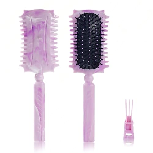 Cepillo Defnidor de Rizos Profesional, Cepillo Curly para Formar y Definir Rulos, Reduce Tirón, Frizz y Separación - Bordes Suaves - Unisex (Violeta, Con garra limpiadora)