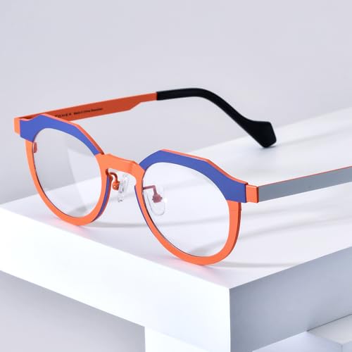 Image of FONEX Colorful Pure Titanium Glasses Frame Women Retro Round Eyeglasses