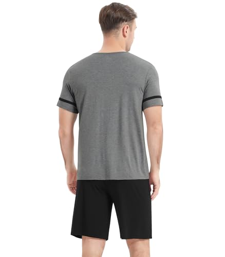 Image of NACHILA Pajamas Set for Men-Viscose Made from Bamboo, Short Sleeve Sleepwear Cool Pjs with Shorts Pants Soft Loungewear