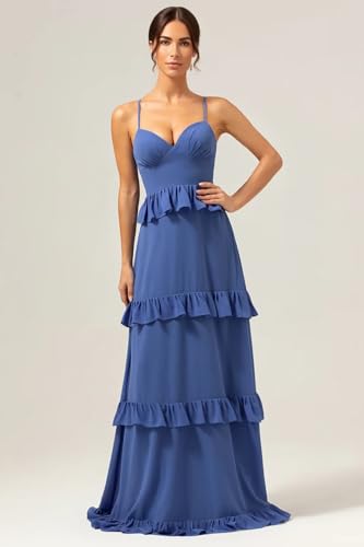 Floral Bridesmaid Dresses for Women Tiered Chiffon Ruffle Wedding Guest Dresses Long Prom Formal Evening Party Gown3