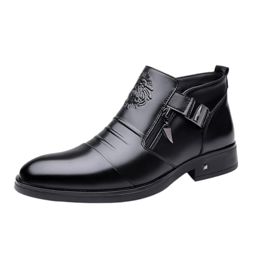 Winter New Men's Trendy Versatile Mid-Calf Warm Leather Booties Business Casual Cotton Shoes - Lightweight Flexible Fit Durable Rubber Sole