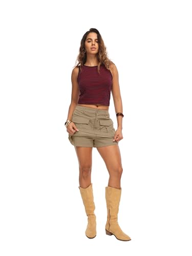 HiMONE Womens Casual Cargo Skort Mini Skirt with Built in Shorts High Waist Utility Street Style Skort(Coffee Gray-XL) — view 6