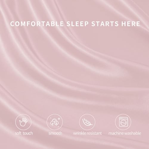 Image of Cloth Fusion Flat Satin Bedsheet Super King Size 108x108 inch | Baby Pink, 2 Pillow Covers, 300 TC, Glossy Finish, Smooth on Hair and Skin, Gift for Couples, Wedding & Anniversary