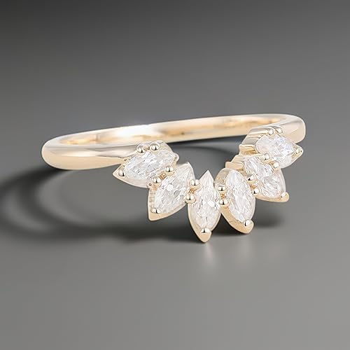 Moissanite Wedding Bands for Women 925 sterling silver with 18k yellow gold plated Marquise cut Ring, Curved Stackable Rings for Women Gifts2