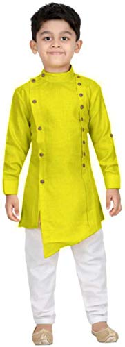 Image of Oner Cotton Boy's Ethnic Wear Kurta Pajama Dress Set (N-101, Green, 7-8 Years)