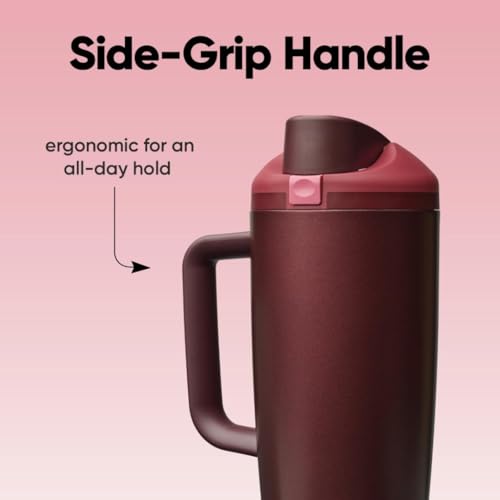 Image of Owala FreeSip Tumbler Insulated Stainless Steel Water Bottle with Built-in Straw and Side Handle, For Travel, Work, School, and Sports, 40oz, BPA Free, Leak Proof, Black Cherry