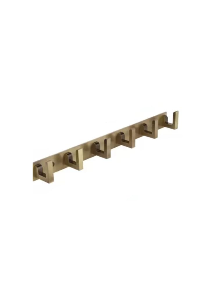 FLT Heavy Duty 6 Pin Bathroom Cloth Hooks, Door Hanger, Wall Hooks Rail for Hanging Clothes and Keys, Bathroom Accessories (Entique Glossy Brass Finish, (Pack of 1)