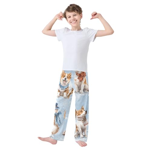Corgi Dog Snowman Boys Long Pants Soft Trousers Elastic Waist Kids Lounge Bottoms with Pockets S-XL3