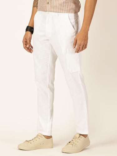 Image of Thomas Scott Men's | Solid | Light Weight | Breathable Fabric | Elasticated Waist | Mid Rise | Straight Fit | Cotton Linen | Button Clouser | Chino Trouser | Pants