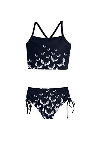 PattyCandy Eye Balls Black Halloween and Spider Webs Girls Party Tankini Swimsuit Set for 2-13 Years