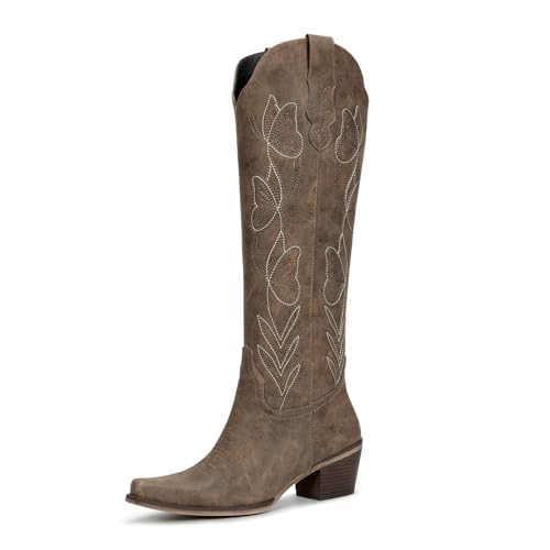 Image of wetkiss Knee High Cowboy Boots for Women, Stable and Comfortable | Western Style,Cowgirl Boots,Versatile,Pull On,Various Occasions,Non-slip Sole,Bohemian Rural Style