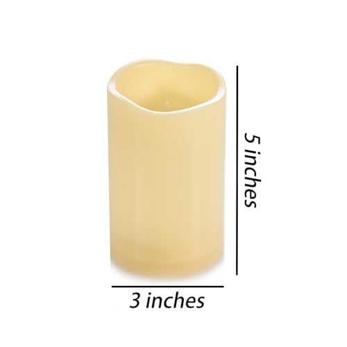 Image of 2 Pack 5'' Outdoor Battery Operated Candles with Timer Flameless LED Flickering Candles Waterproof Electric Pillar Decorative Candle for Wedding Party Home Lantern Garden