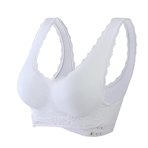 Deals of The Day Lightning Deals Today Prime Women's Daily Bra, Push Up Bras No Underwire High Support Front Closure Front Snaps Full Coverage Easy Close Sports Bras lace Bra White 4X