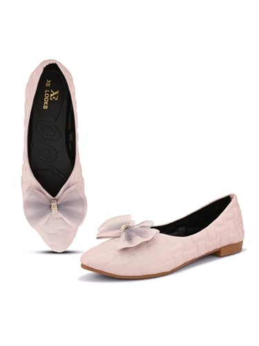 Image of XE Looks Textured Flats with Mesh Bow - Elegant Design, Comfortable Fit, Perfect for Adding a Chic Touch to Outfits for Girls & Womens