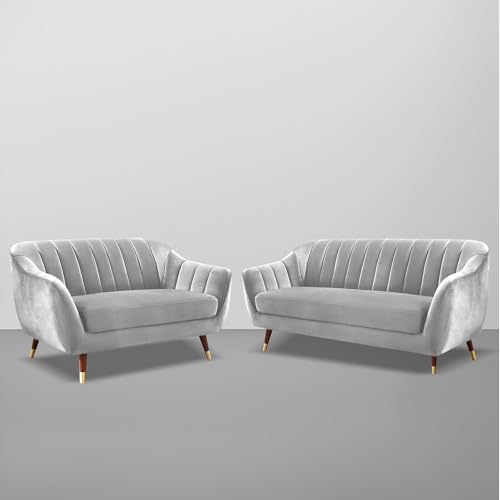 Image of Atticus 3+2 Seater Sofa Set for Living Room (Grey Colour) Premium Fabric Sofa