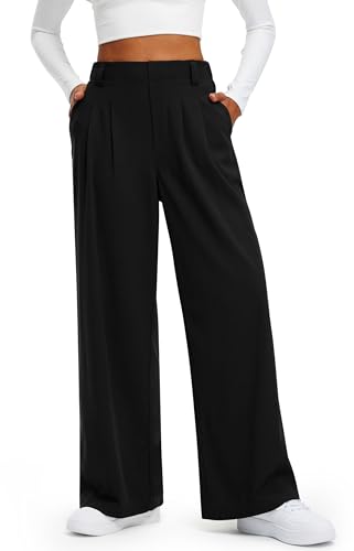 Women's Casual Wide Leg Pants 27"/29" High Waisted Sweat Pants Slacks Work Dress Palazzo Pant for Business with Pockets3
