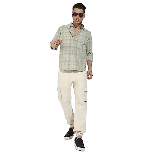 Image of CAHOOT Men's Button Up Regular Fit Shirt for Casual Wear | Regular Sleeve | Spread Collar | Button Closure | Shirts Crafted with Comfort Fit for Everyday Wear