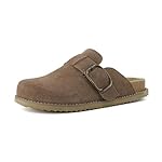 CUSHIONAIRE Women's Blain Genuine Suede Slip-On Clogs with + Memory Foam & Chic Buckle Mule - Comfortable, Non-Slip, Wide Widths Available
