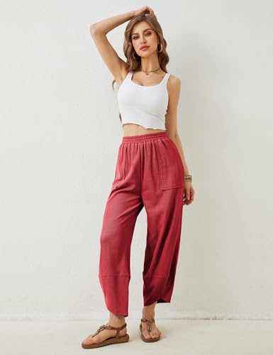 Image of Xiaoxuemeng Womens Baggy Wide Leg Pants Casual Elastic Waisted Palazzo Harem Pants with Pockets