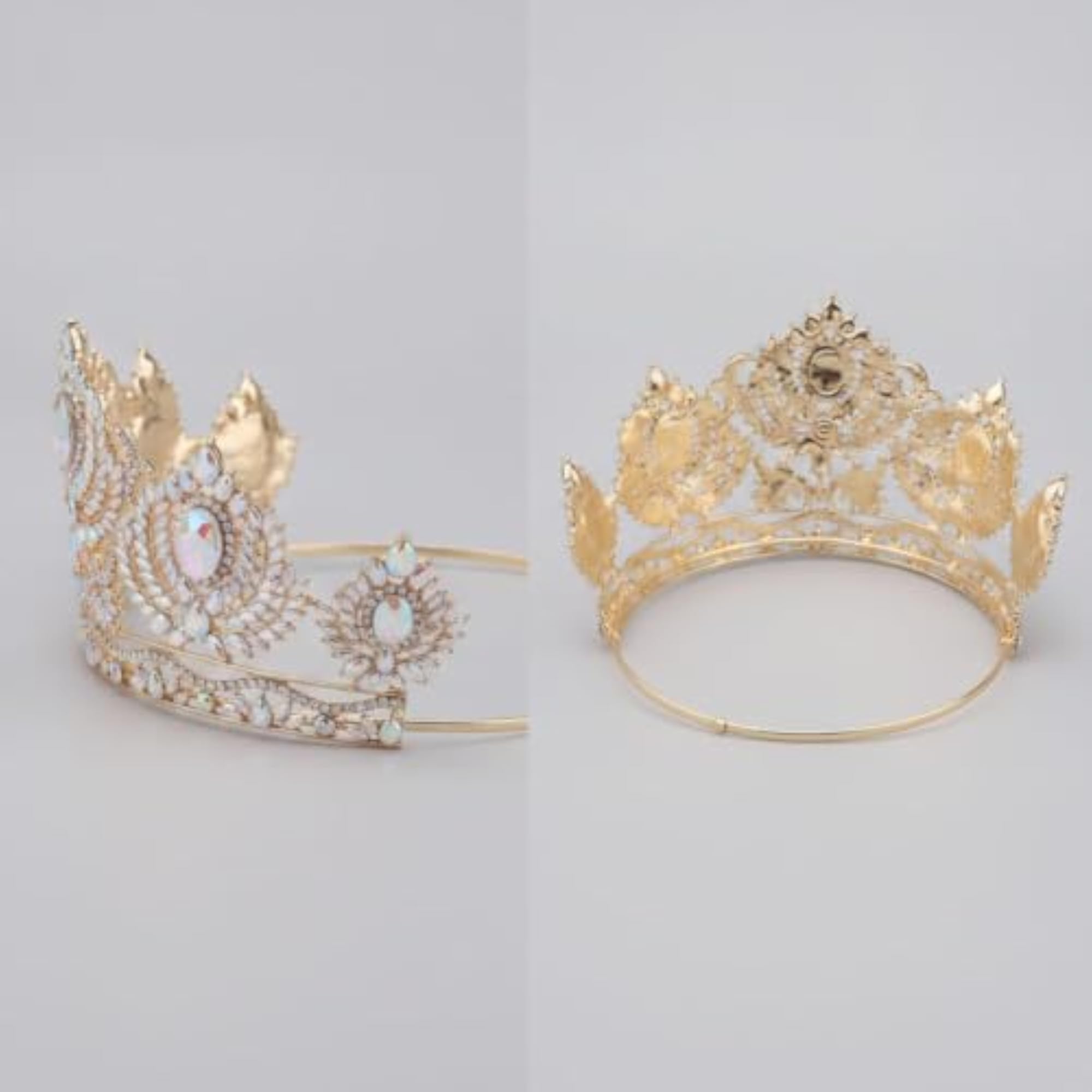 Gold-Tone Crystal Jeweled Bridal Tiara Crown, Adjustable