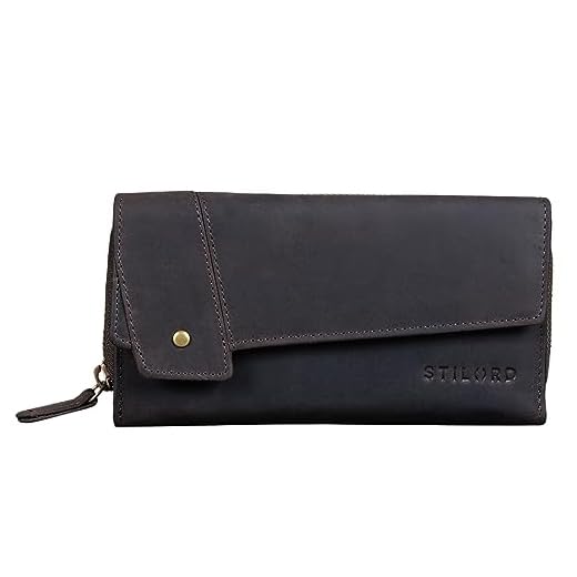 STILORD 'Sophia' Vintage Cartera Cuero Mujeres RFID Protector Monedero Billetera para Señora 15 Tarjetas Billetes y Monedas con Caja de Regalo, Color:marrón Oscuro