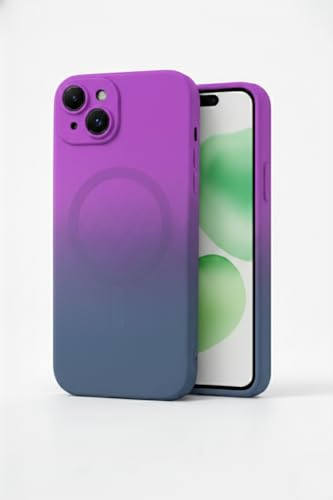 Image of amazon basics Gradient Mag-Safe Case for iPhone 15 | Soft Silicone Shockproof Cover with Camera Protection | Slim Lightweight Design | Smooth Touch & Durable - Purple & Gray