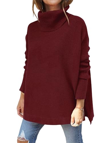 Hormtaer Pullover Damen Winter Rollkragenpullover Warm Oversized Strickpullover Rollkragen Stricken Pulli Grobstrickpullover Casual Lose Langarm...