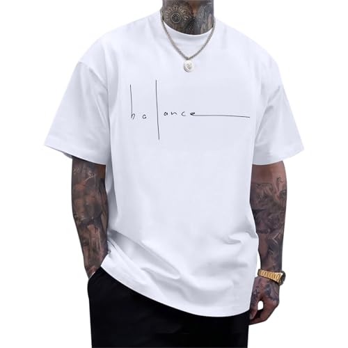 Weripoah Mens Graphic T-Shirts Letter Print T-Shirt Streetwear Oversized Tshirts for Men Fashion Casual Shirts Summer Tees(White 2XL)