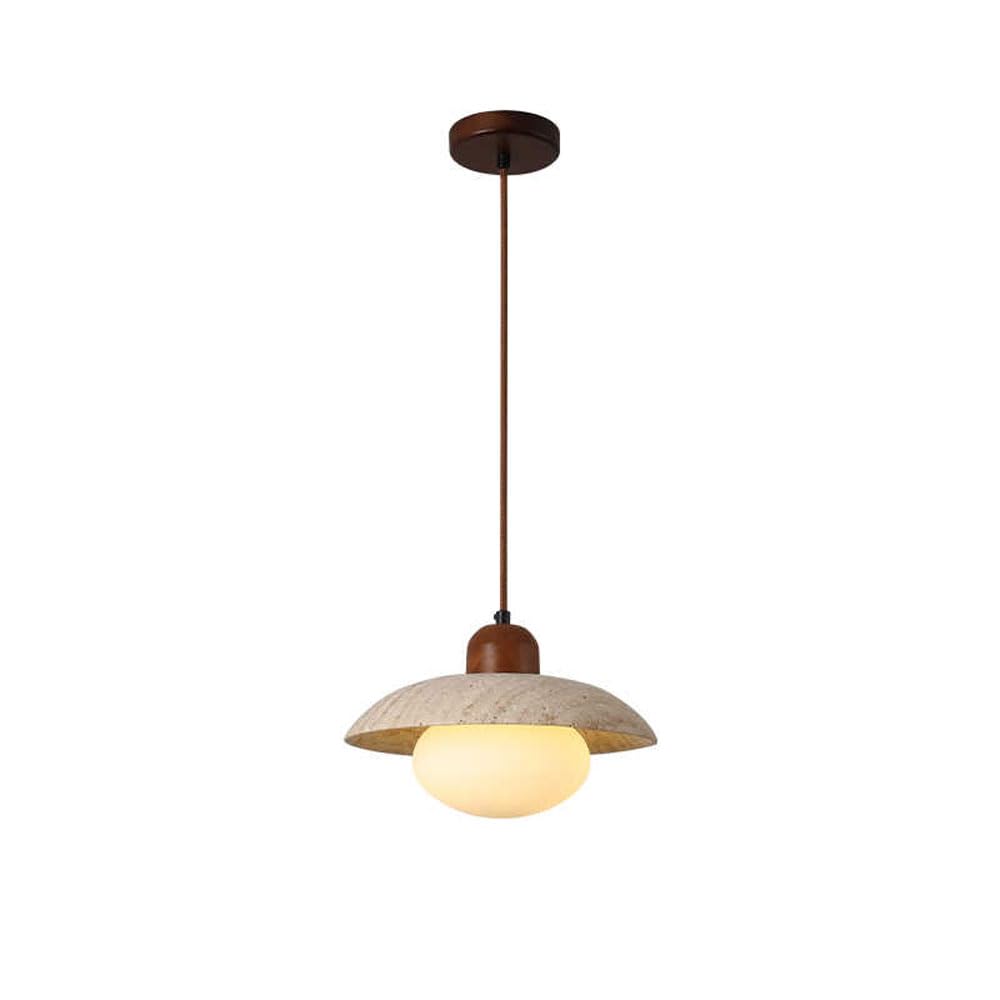 KXEcoLife Vintage Natural Stone Kitchen Island Pendant Light Fixture Mid Century Yellow Travertine Bedroom Hanging Lamp Nordic Walnut Wood Farmhouse Chandelier For Living Room Bedside Dining