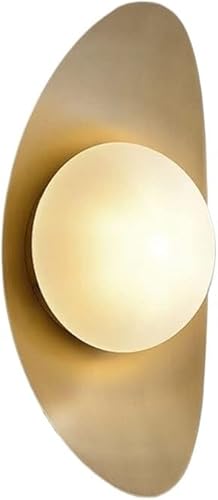 Postmodern Round White Glass Wall Light Vintage Gold Iron Body Wall Sconce Lamp Fixture for Bedroom Living Room Interior Decor Lighting