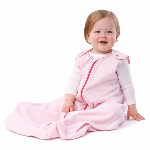 Image of baby deedee Sleep Nest Basic - Cotton Baby Sleep Sack 0.6 TOG 6-18M Pink | Patented shoulder snaps and full-length zipper support easy dressing and quick diaper changes for warmer routines