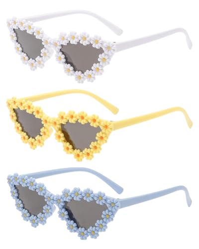 TPZORJX 3 unidades óculos de sol de hippies redondos, óculos de sol para menina, óculos de margaridas para menina, para carnaval, óculos hippie retro, festas temáticas, máscarada, adequado para