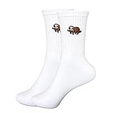 Tindo Faultier Socken Damen Herren – Weiße Crew Socken mit Faultier Stickerei – Lustige Baumwollsocken Unisex – Retro Streetwear Motivsocken – Bequeme Alltagssocken & Geschenkidee