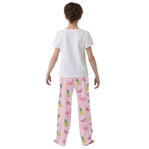 Flamingo Summer Watermelon Boys Long Pants Soft Trousers Elastic Waist Kids Lounge Bottoms with Pockets S-XL3