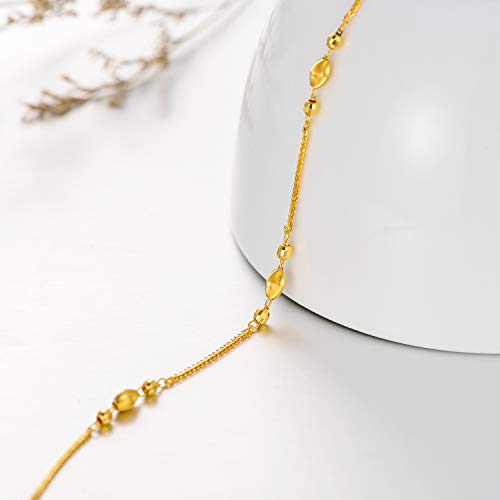 18K Solid Gold Bracelets For Women, Yellow Gold Beads Ball Bracelet With Durable Chain Jewelry Gifts For Her, Mom, Wife, Girls 6.5" - 7.3" #TOP2