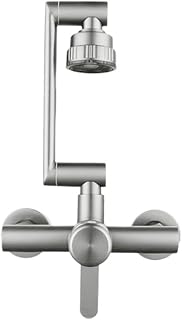 Grifo giratorio plegable para lavabo | Grifo de pared caliente y frío de acero inoxidable | Grifo de cocina plegable de montaje en pared | Grifo plegable giratorio (plata)