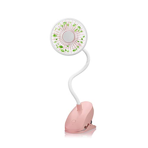 Clip On Stroller Fan, MCGMITT Battery Operated Flexible Mini Fan with USB Charging 3 Speed for Baby Beds, Office, Camping, Beach (Pink)