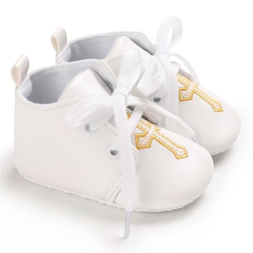 Baby Baptism Shoes & Socks, Boys Girls Infant Toddler, Soft Sole White Christening Sneaker Socks, 3PC2