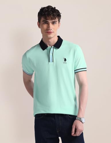 Image of U.S. Polo ASSN. Solid Slim Fit Polo T Shirts for Men - 100% Cotton, Half Sleeve Mens Tshirt